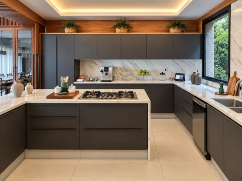 Cozinhas &mdash; Cozinha Contemporânea Grafite e Mármore Calacatta