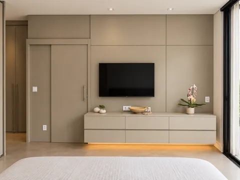 Dormitórios - Casal &mdash; Suíte Master com Painel e Porta Oculta Integrada