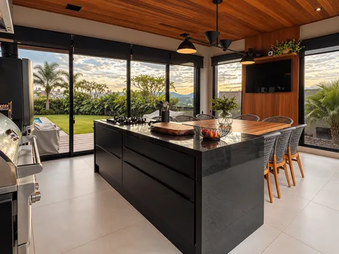 Lazer &mdash; Espaço Gourmet com Ilha em Granito Preto, Churrasqueira e Vista Panorâmica